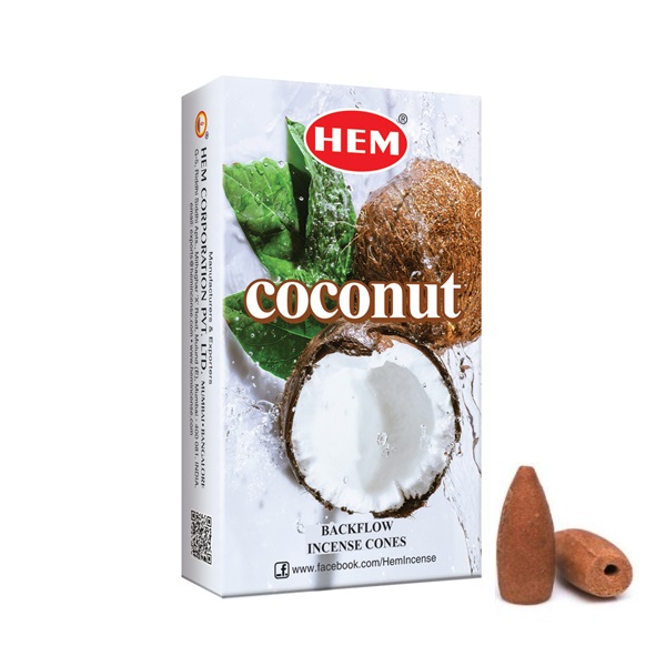Благовония Кокос (Coconut), HEM стелющийся дым, 10 конусов