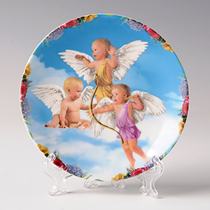 Тарелка декоративная "Ангелы" с подставкой, рисунок в ассортименте, D-10