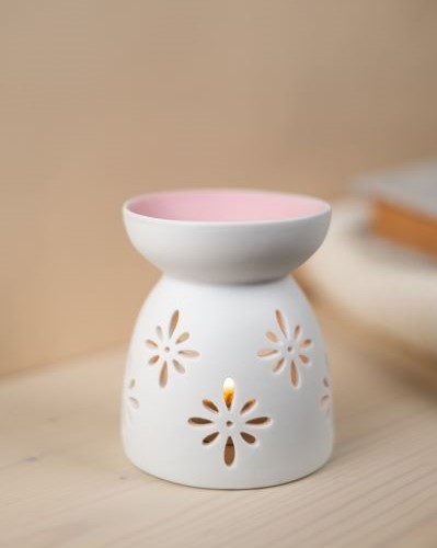 Аромалампа Снежинка, белый, чаша розовая, 7,5х9 см