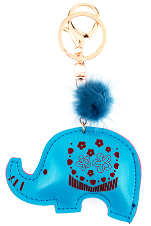 Брелок на сумку "Слон", кожзам., голубой, 9х6 см