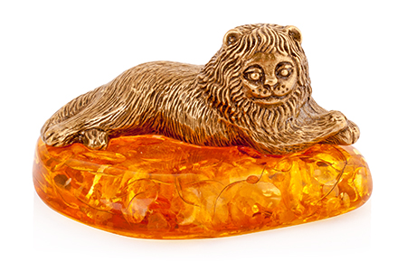 Кот "Лев", фигура, латунь, искусственный янтарь