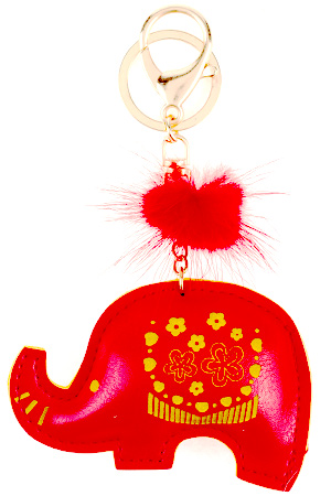 Брелок на сумку "Слон", кожзам., красный, 9х6 см