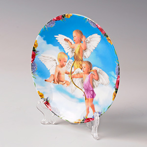Тарелка декоративная "Ангелы" с подставкой, рисунок в ассортименте, D-10
