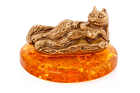 Кот "Дева", фигура, латунь, искусственный янтарь