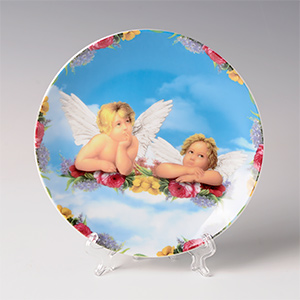 Тарелка декоративная "Ангелы" с подставкой, рисунок в ассортименте, D-15