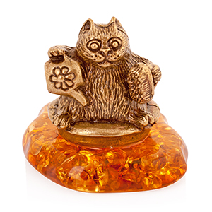 Кот "Водолей", фигура, латунь, искусственный янтарь